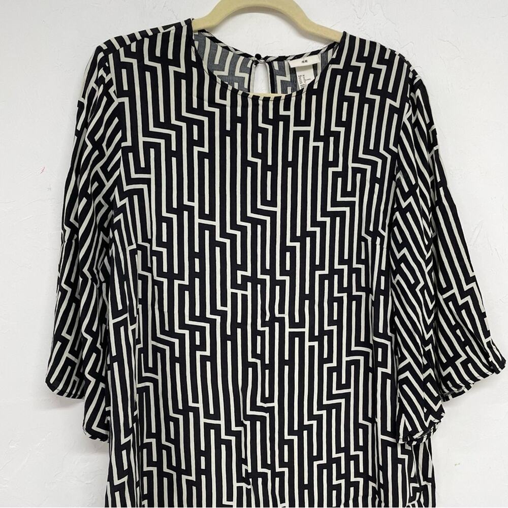 GP & J Baker X H&M Black & White Geometric Print Swing Mini Dress Womens 12 - Picture 2 of 9